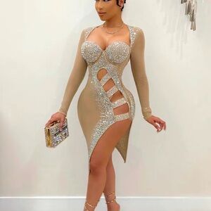 Women casual rhinestone dress